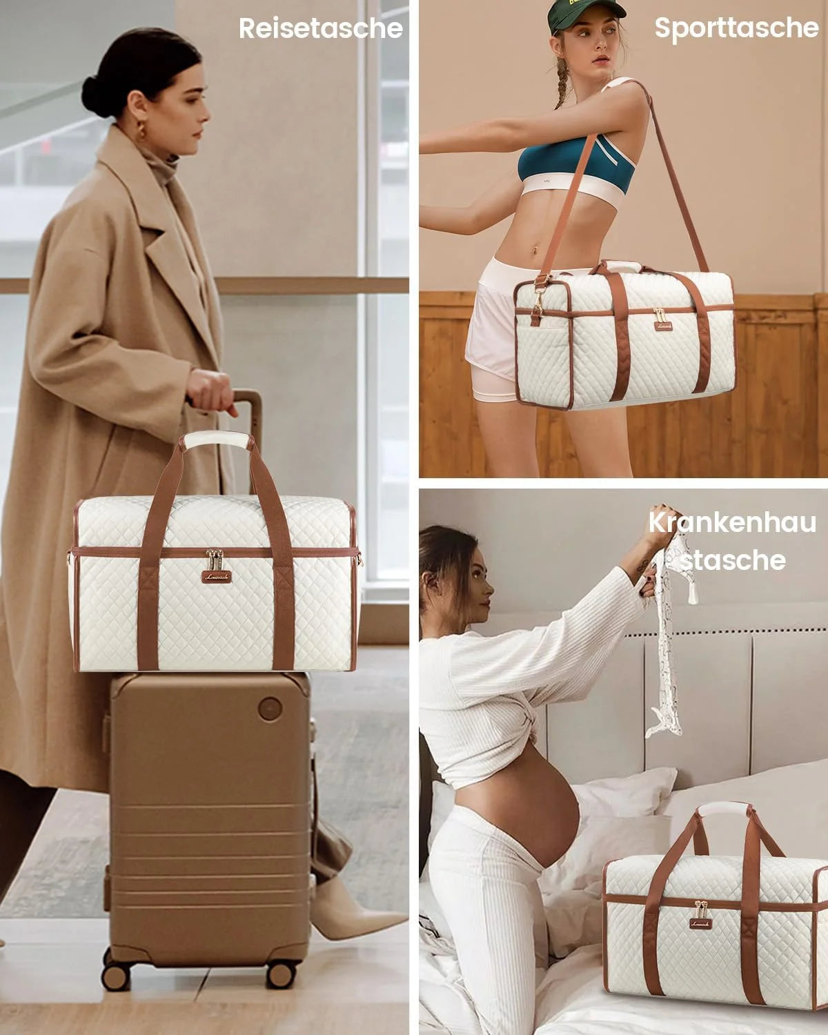 Travel Duffle Bag, Quilted Weekender Overnight Bag with Toiletry Bag, Gym Beach Mummy Hospital Bag with Wet Pocket